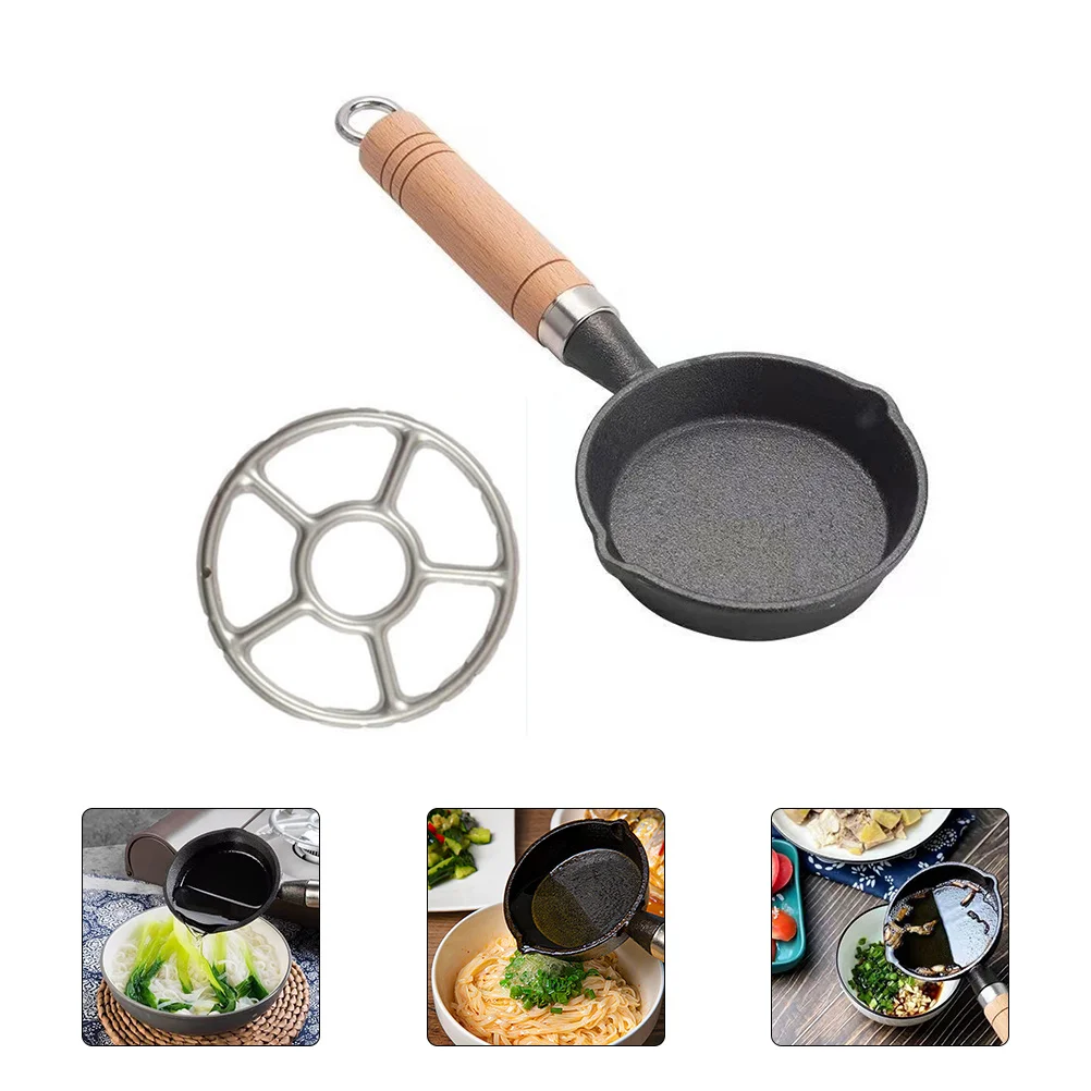 

1 set Small Frying Pan With Rack Iron Wood Handle Nonstick Wear-Resistant Bottom Even Heating For Egg Butter Oil Multi-Use Cast