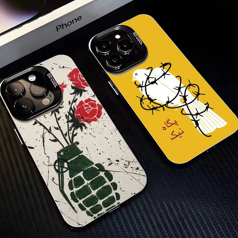 

Art Graffiti War Peace Phone Case For iPhone 16,15,14,13,12,11,Mini,Pro,MAX Black Matte Shockproof Cover