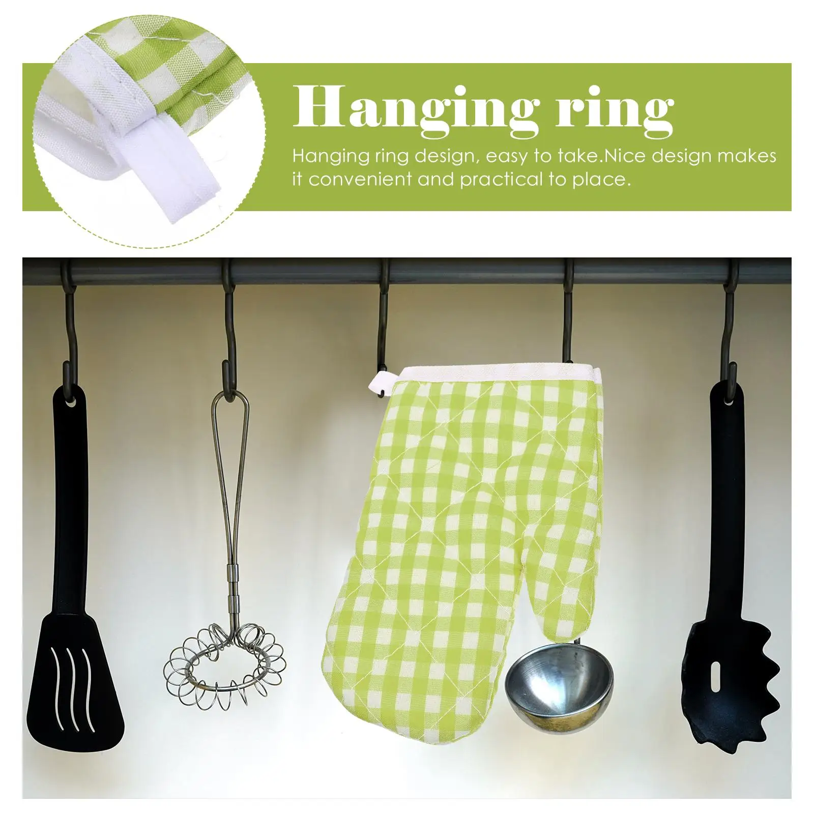 

2 Pcs Kitchen Cooking Glove Oven Mitts Heat Resistant Kitchen Gloves Insulation Microwave Baking Children Green Pattern