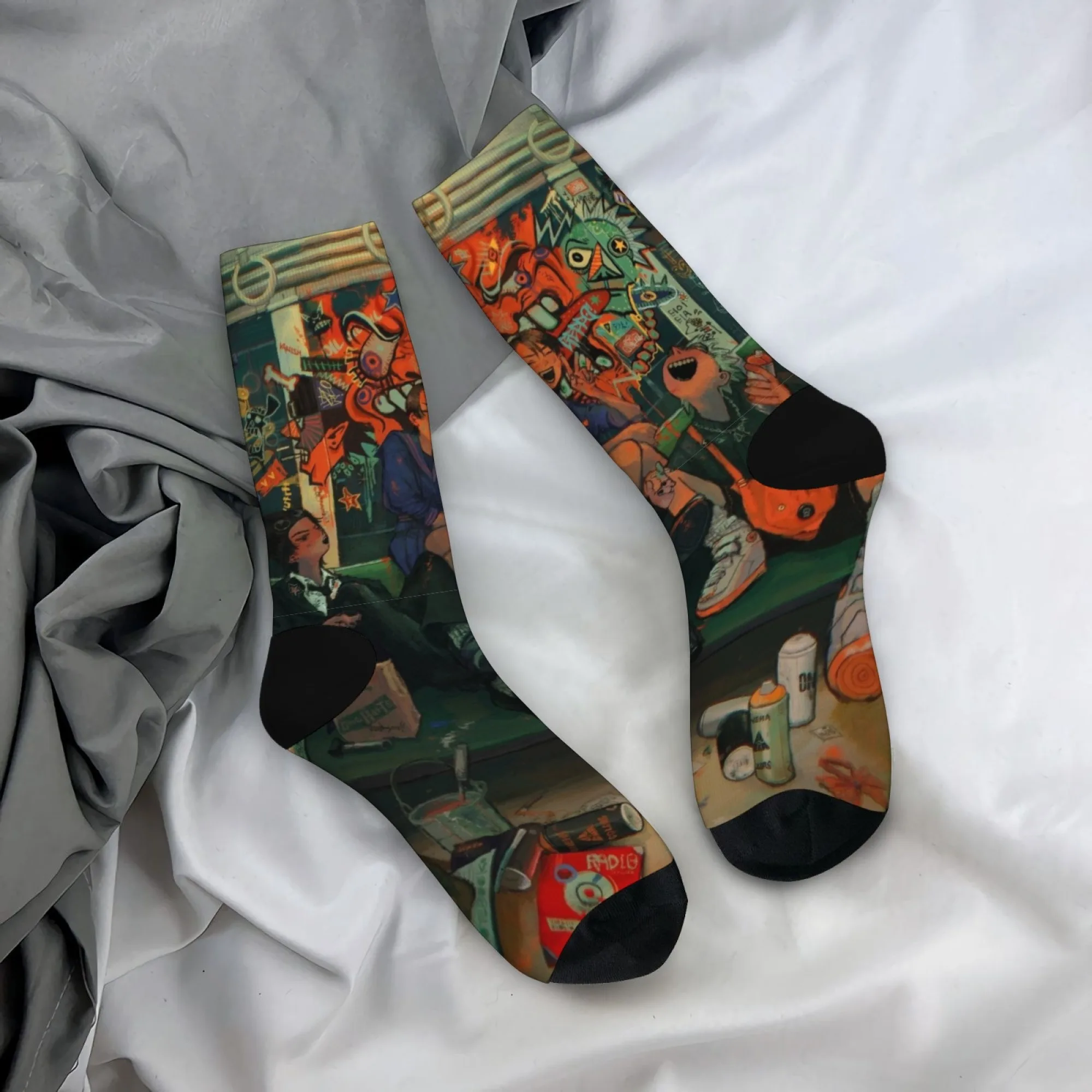 

Новинка Harajuku, уличные молодежные мужские носки с абстрактным принтом граффити в стиле ретро, уличные носки в стиле экипажа, вечерние, праздничный подарок