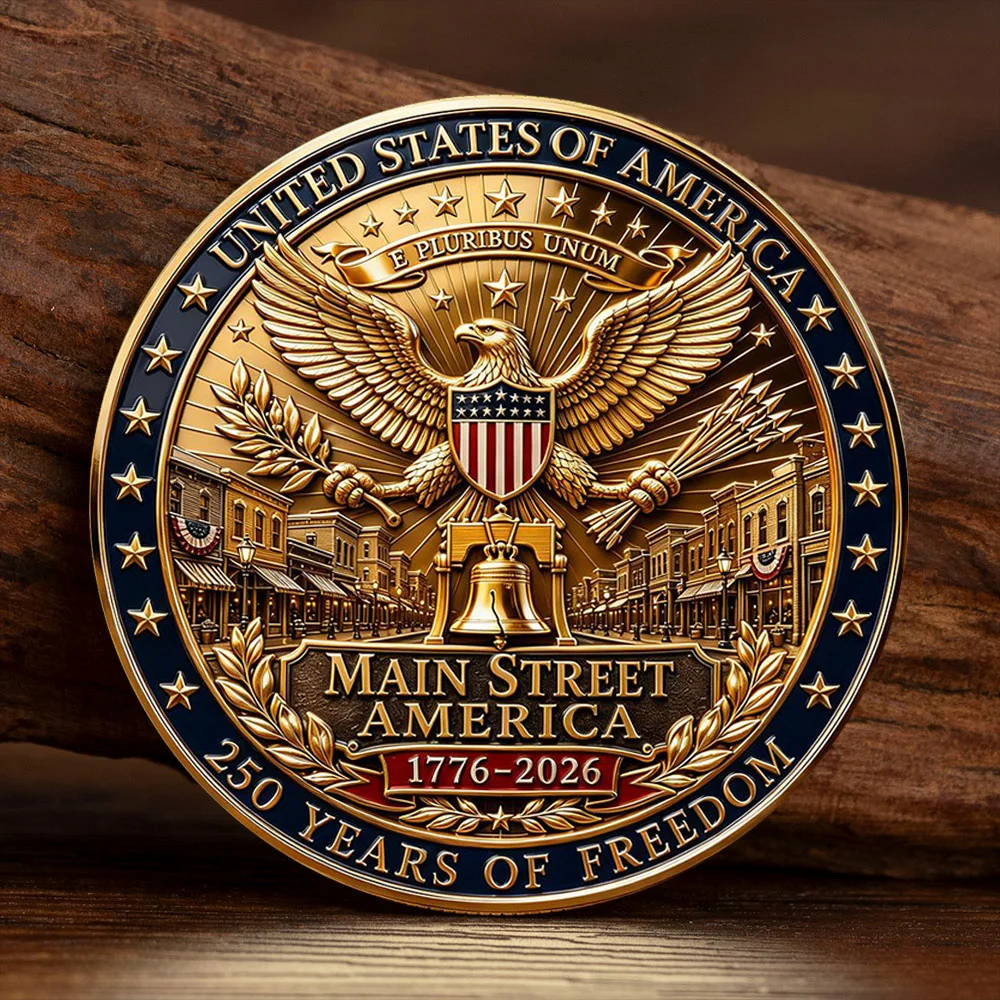 250th 1776-2026 Main Street America Liberty Eagle 2D Challenge Coin United States Historical Gold Plated Collectible Coin