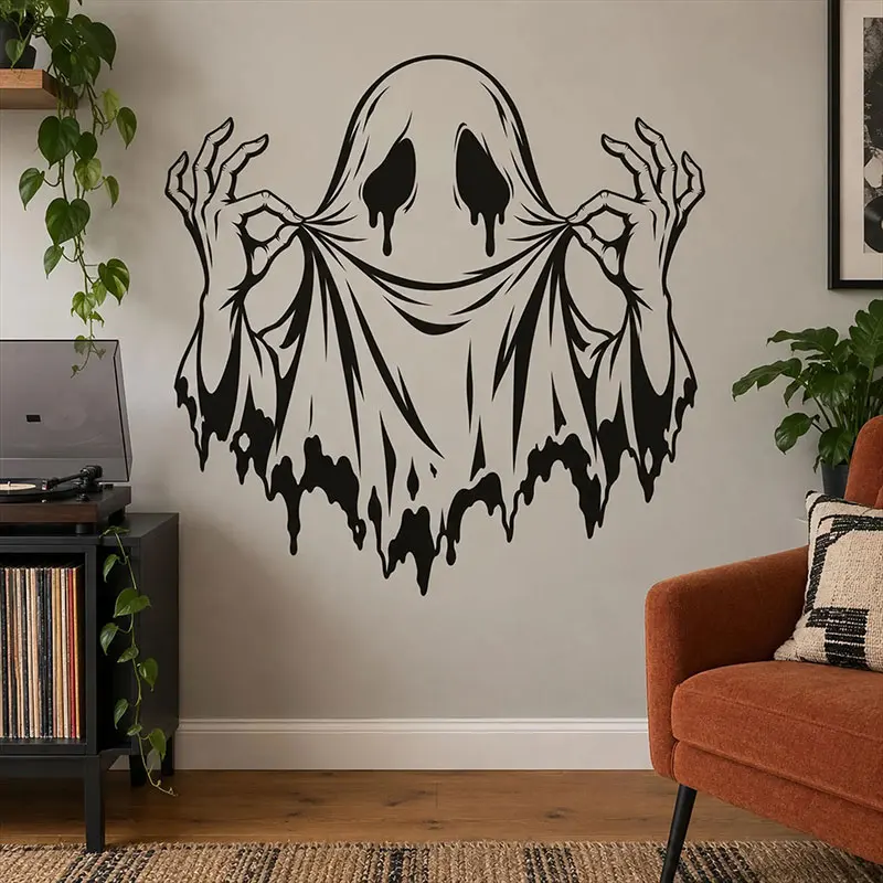 Stretched Ghost Grin Vinyl Wall Decal Halloween Ghost Home Decoration for Living Room, Bedroom, Window, Door, Decor Sticker G231