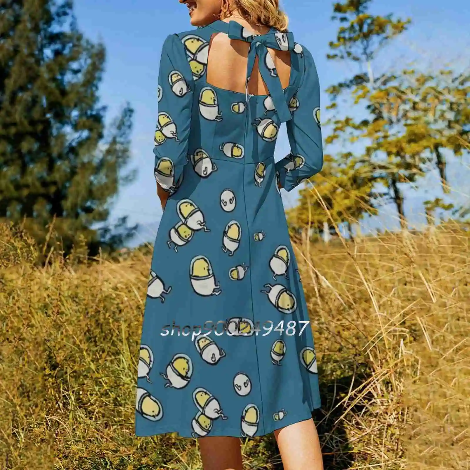 Space Chicks Square Neck Dress Sweet Summer Dress Women Elegant Halter Print Dress Chicks Birds Space Suit Astronaut Cosmonaut