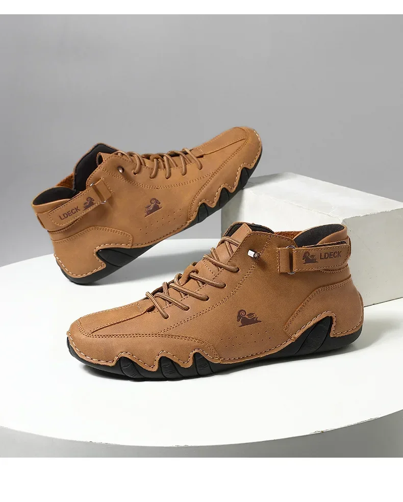 Retro-Herrenstiefel, einfach, vielseitig, wasserdicht, verschleißfest, Wanderschuhe mit weichen Sohlen, atmungsaktiv, bequem, flache Reisestiefel – Detail 9