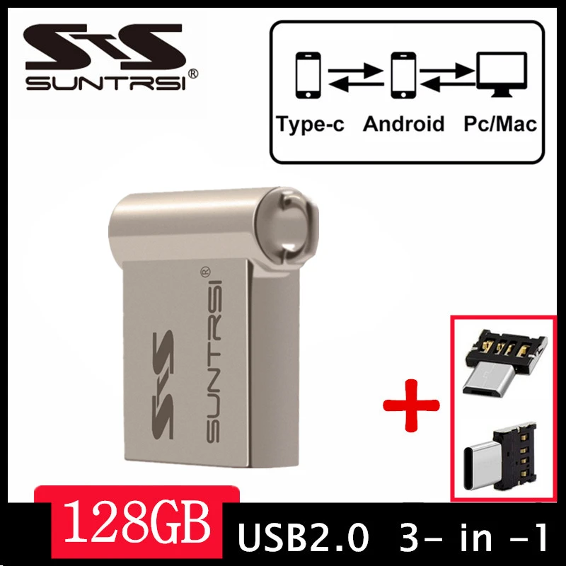 

Флэш-накопитель Suntrsi USB Type c 128 ГБ, мини-металлический флешка, 64 ГБ, флешка, водонепроницаемый u-диск 2,0, ключ-накопитель, подарок для ПК