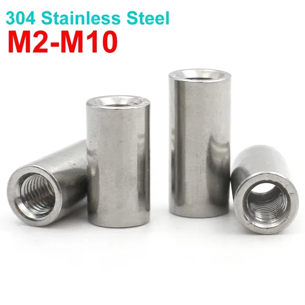 2-30pcs M2 M2.5 M3 M4 M5 M6 M8 M10 304 Stainless Steel Extension Thicken Round Column Joint Coupling Nut Cylindrical Connect Nut