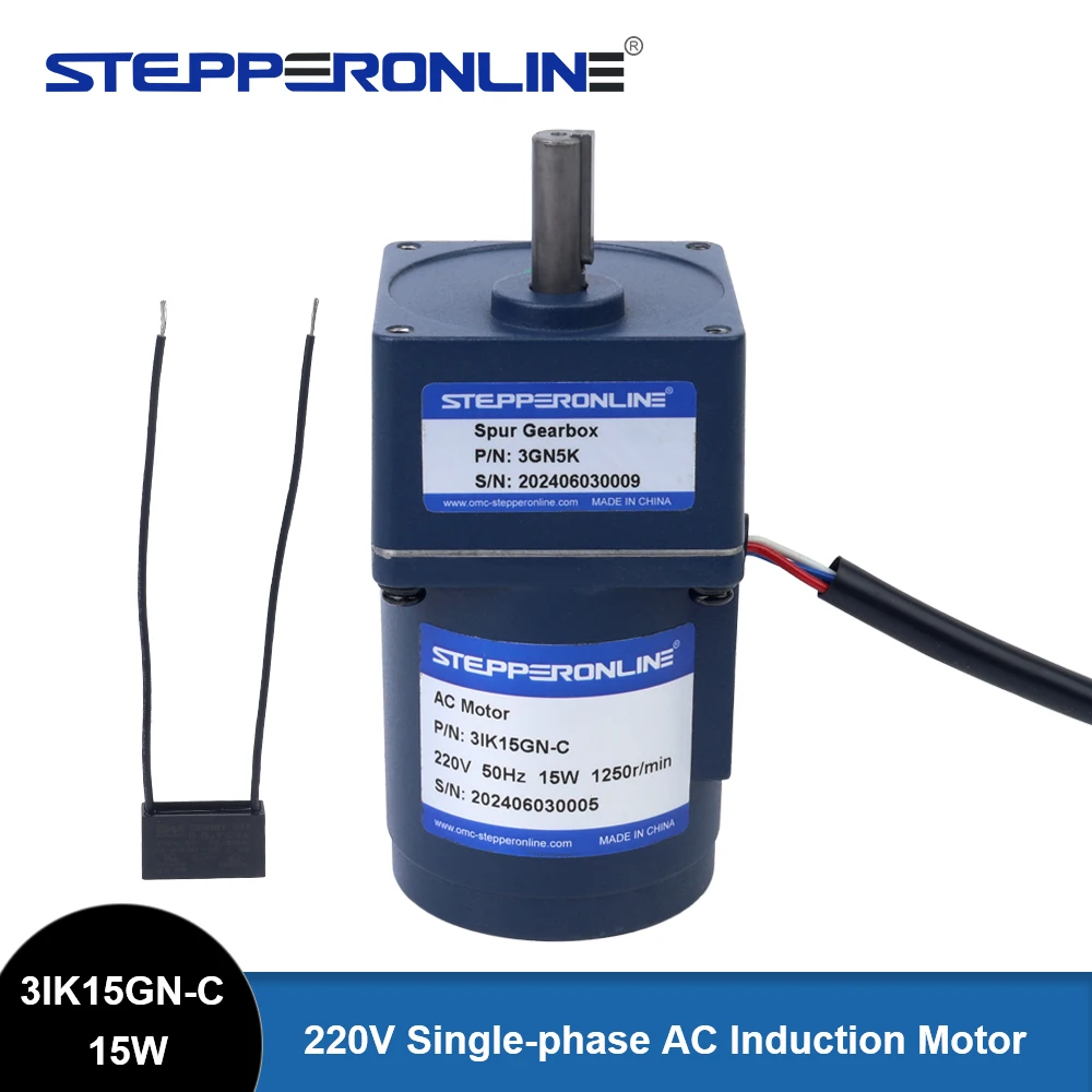 

STEPPERONLINE 15W Micro AC Motor 220VAC Induction Motor Gear Reducer 50Hz 70mm Single-Phase Motor for Mechanical Equipment