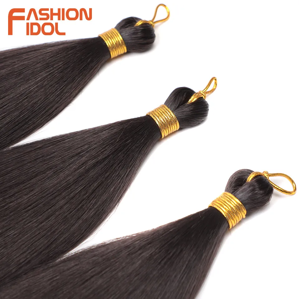 FASHION IDOL-Straight Pony cabelo Crochet tranças, trança sintética, extensões macias, fibra falsa, 28 ", 3pcs