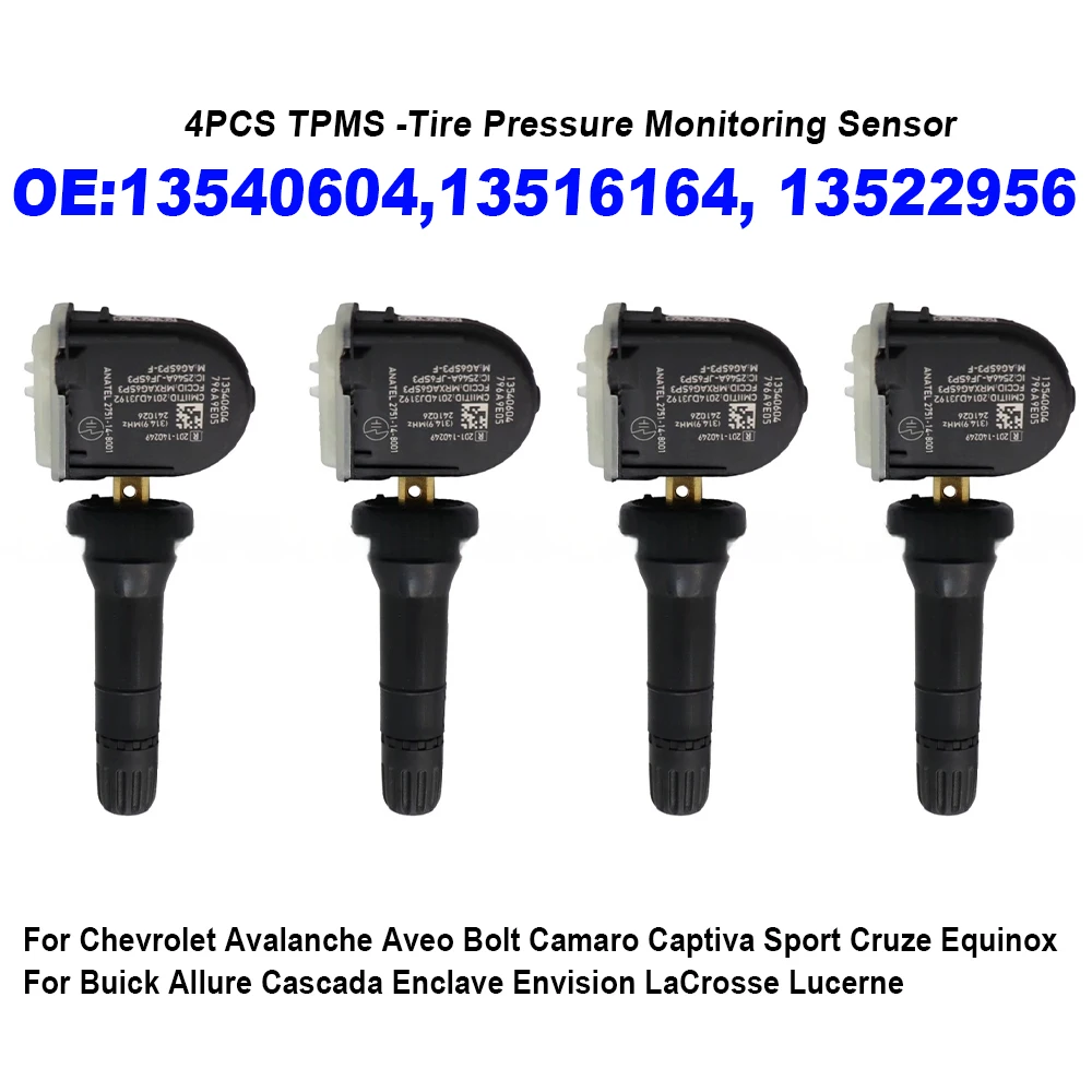 4PCS 13540604 13516164 13522956 TPMS Tire Pressure Sensor 315MHZ For Buick Allure Chevrolet Camaro GMC Acadia Cadillac ATS CTS