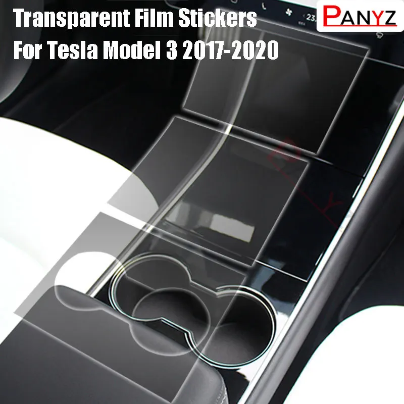 For Tesla Model 3 2017-2020 Center Console Protective Film Transparent Film Stickers 3Pcs