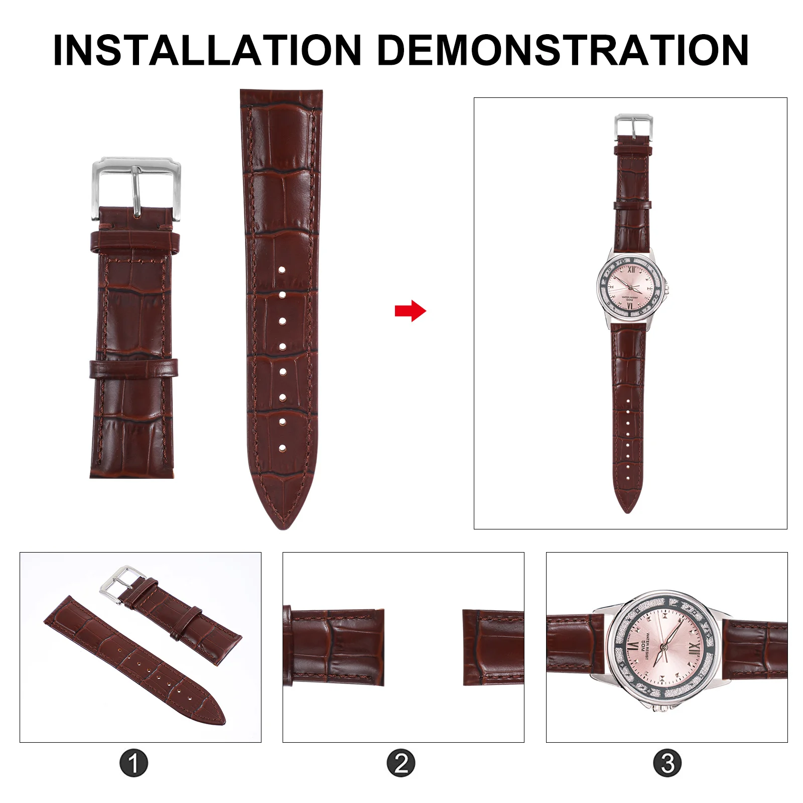 

1Set Top Layer Watch Strap Robust Buckle Nonpilling Nonpeeling Unisex Accessory for Events and Everyday