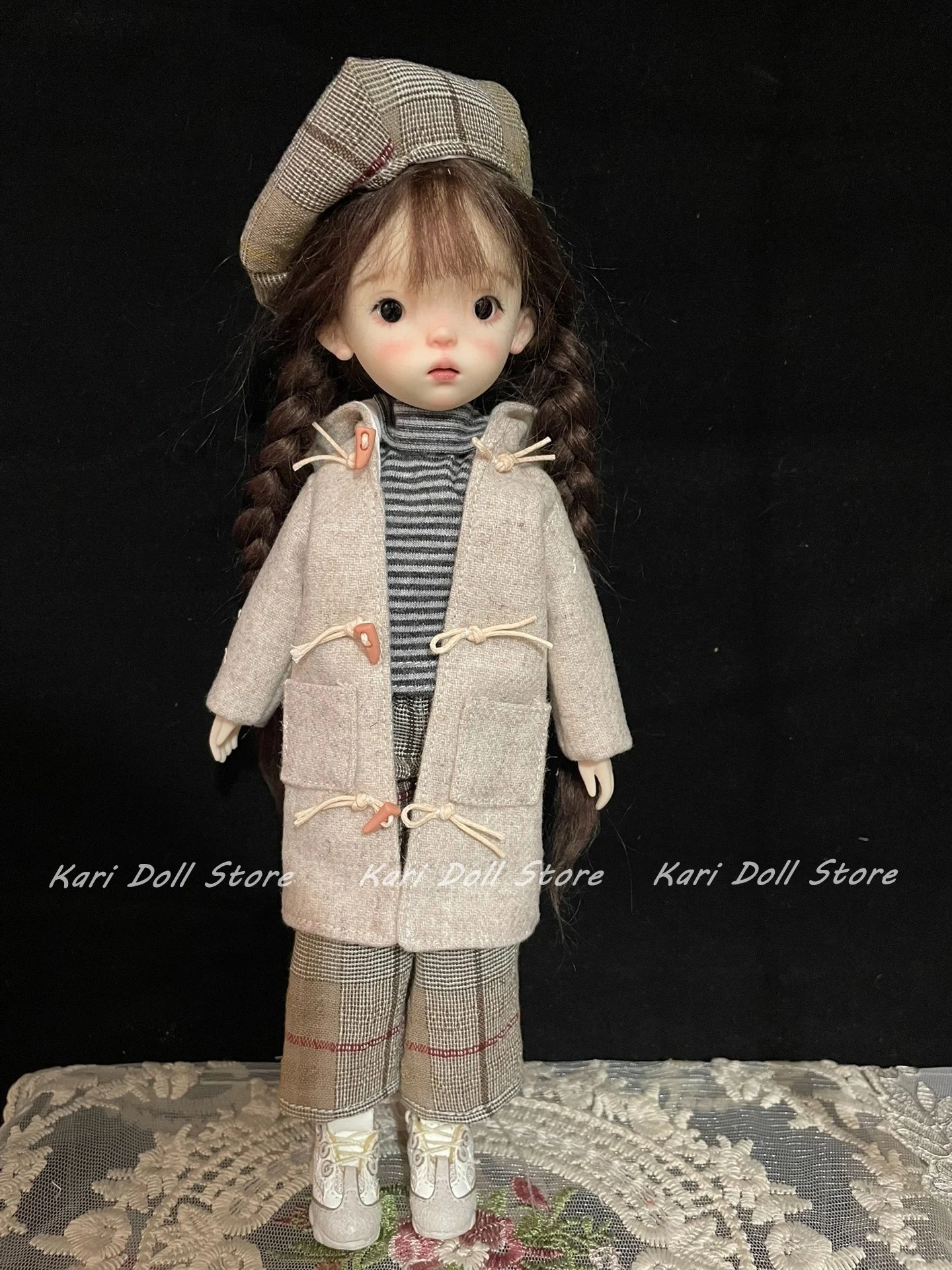 Kari Doll Clothes and skirts  2025 Horn-buttoned woolen coat striped plain pants set for Landazz Landoudou Doll