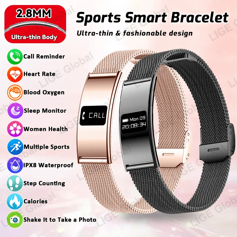 

LIGE Ultra-thin Sports Health Smart Bracelet Men Women Fitness Watch Band Stress Test HRV Monitor Waterproof Pedometer Wristband