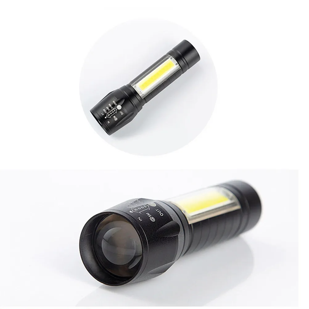 1Pcs Bright Rechargeable Zoom Flashlight LED Torch Adjustable Focus Portable Lightweight Cob Outdoor Camping Hiking Emergency