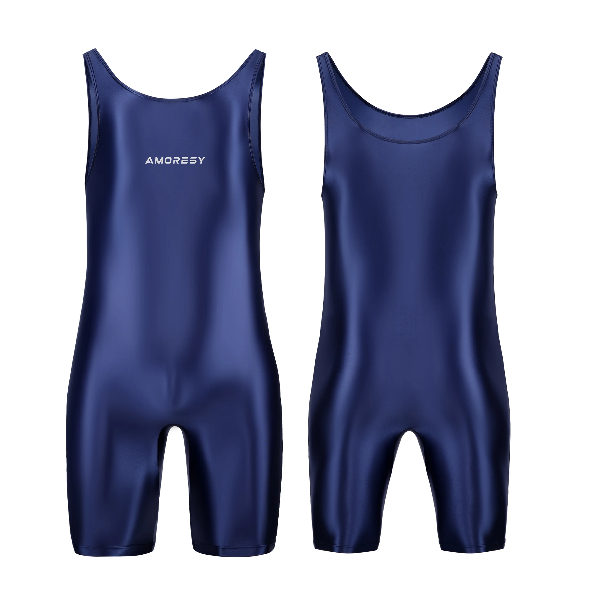 AMORESY Satin-glatter Herren-Jumpsuit, seidenglatter Surfanzug, Yoga-Sportbekleidung, Weste, fünfteiliger Jumpsuit – Detail 13