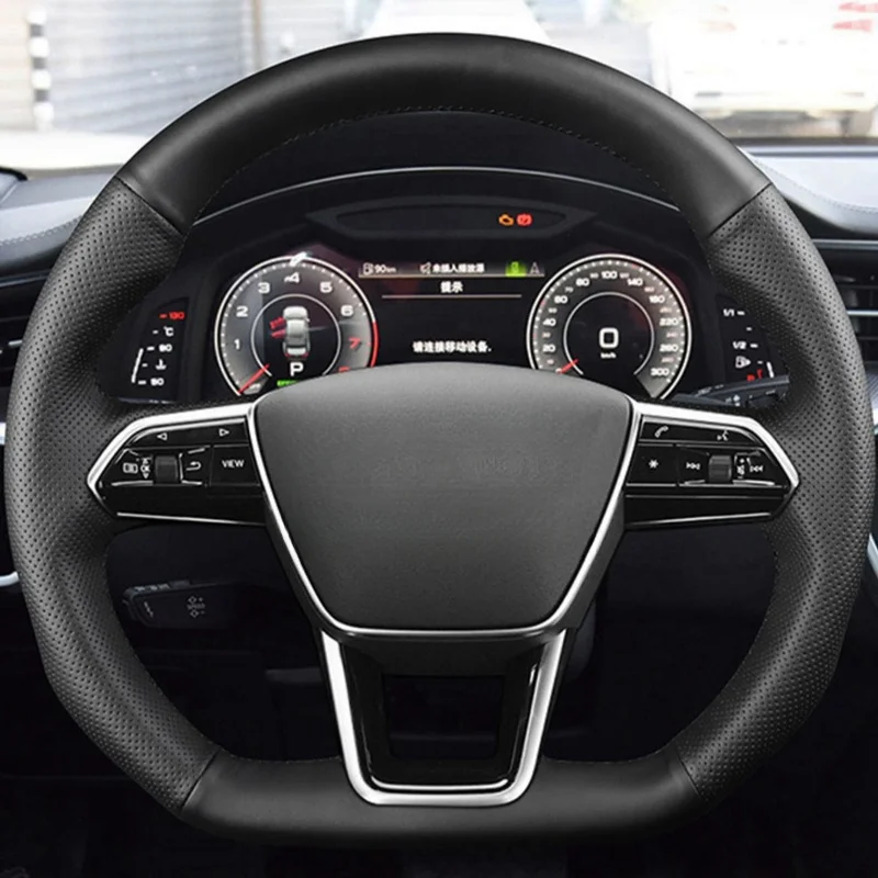 

Genuine Leather Car Steering wheel Cover For Audi Q3 2018-2019 Q5 SQ5 2017-2019 Q7 SQ7 Handle Cover Interior Car Accessories
