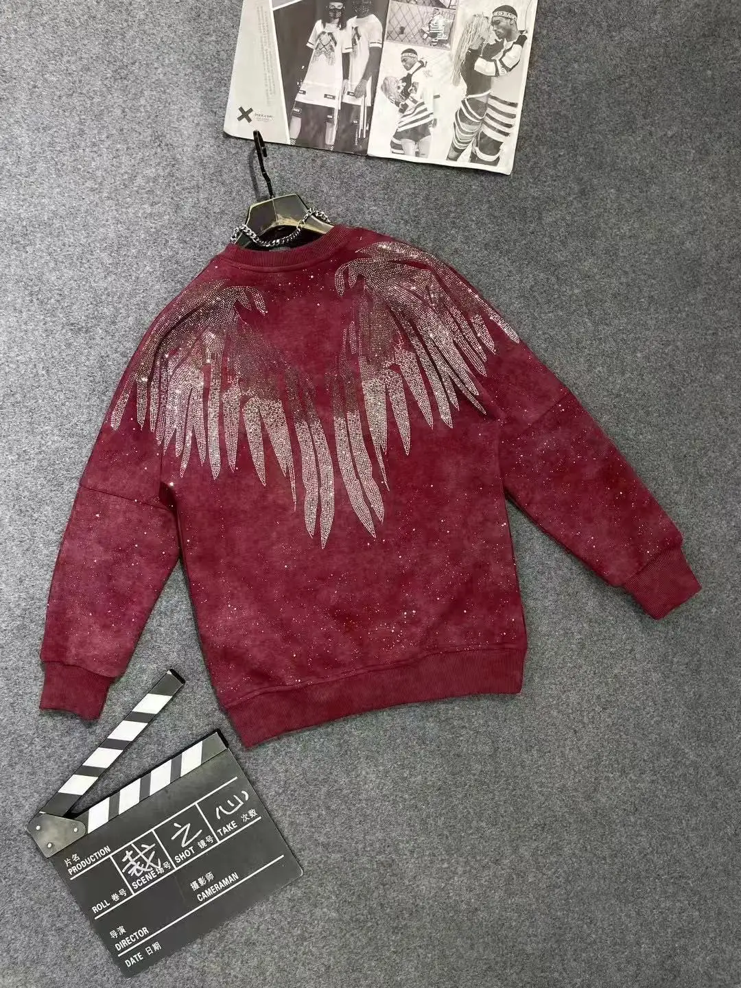 Fashion Trend Round Neck Long Sleeve Heavy Rhinestone Letter Sweatshirt Autumn New Thickened Warm Loose Casual Pullover Unisex