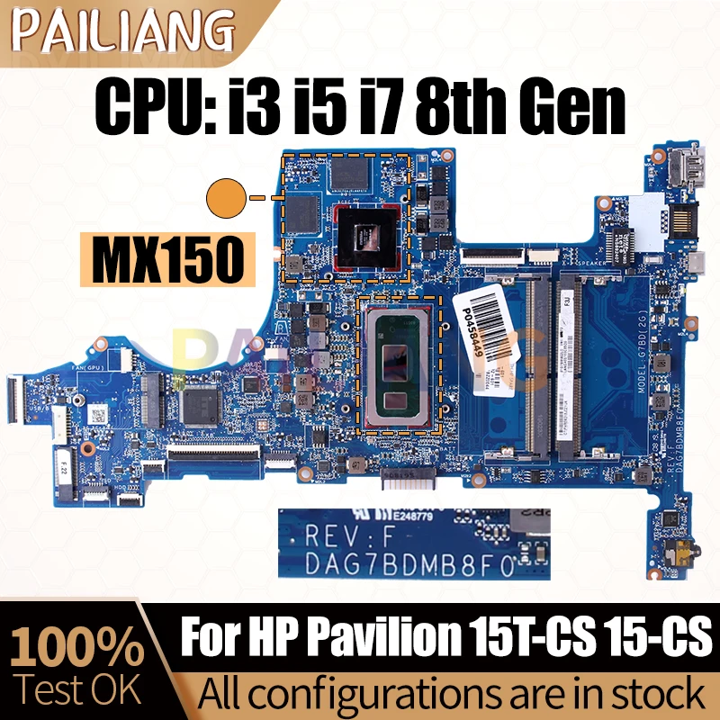 For HP 15T-CS 15-CS Notebook Mainboard DAG7BDMB8F0 L50262-601 L34169-601 L50261-001 i3 i5 i7 8th MX150 Laptop Motherboard