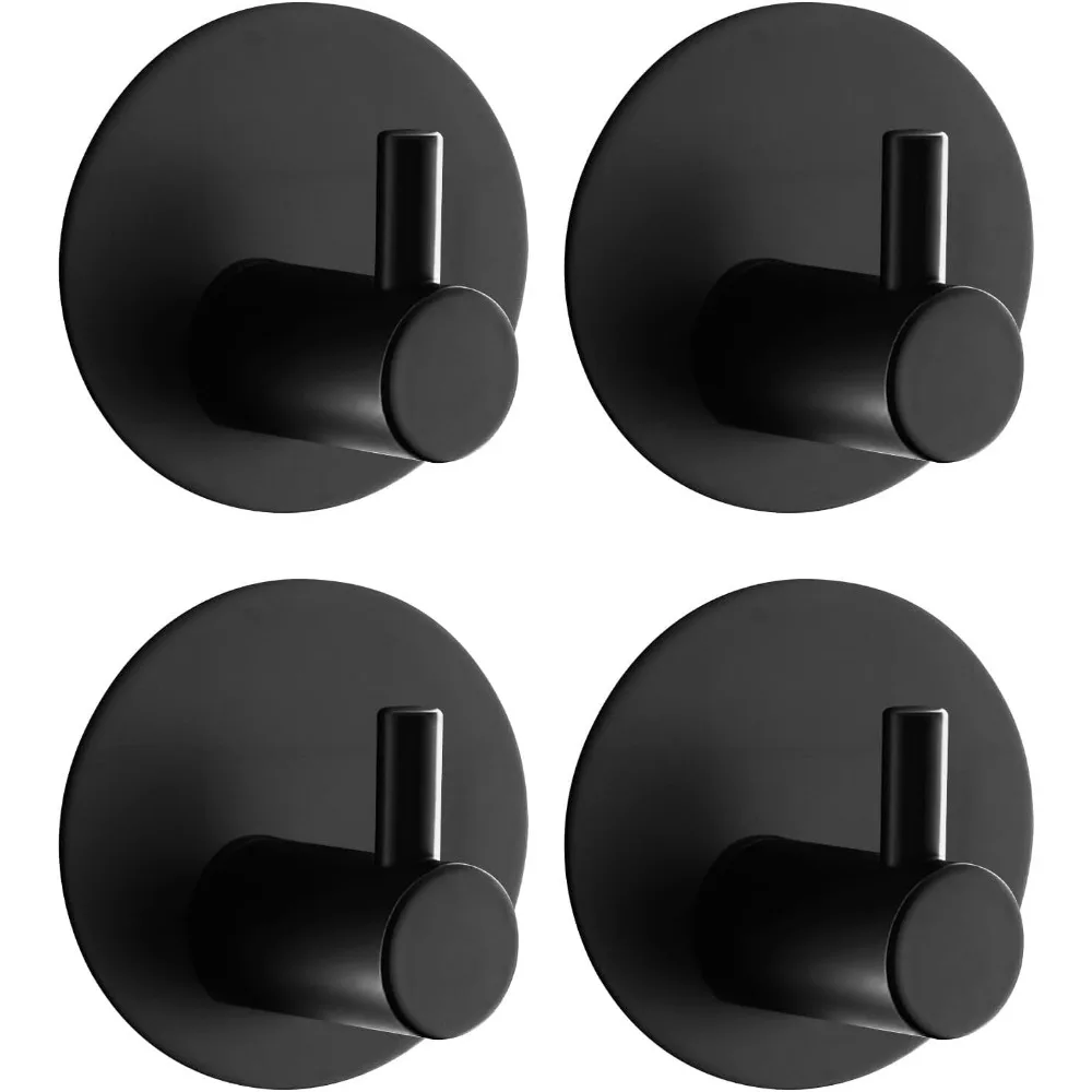 

Adhesive Bathroom Towel Hooks 4 Pack Matte Black for Towels Robe Loofah Shower Wall Hanging