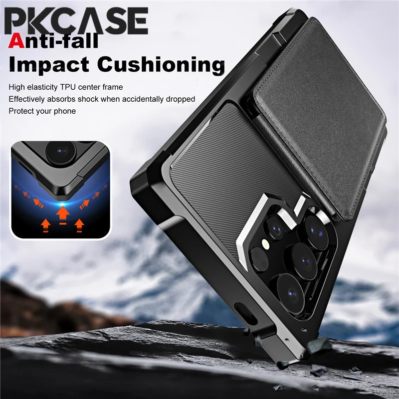 PKCASE فتحة للبطاقات العمودية محفظة الهاتف حقيبة لهاتف سامسونج S25 Edge S24 S23 FE Plus S22 Ultra A56 A36 A26 A16 A55 A35 A25 A15 غطاء