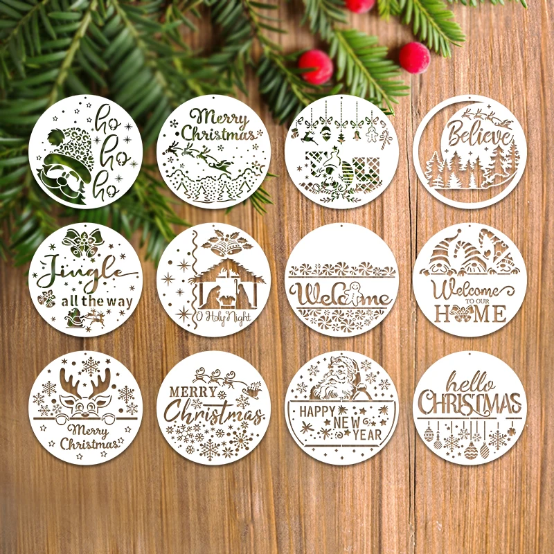 YOMDID 4PCS Merry Christmas Painting Templates DIY Stencil  Graffiti Drawing Molds Home Decor Wall Stencil Doorplate Decoration