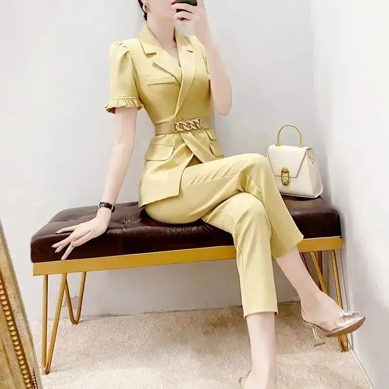 

Pant Set of Two Fashion Pieces for Women Office Formal Kit 2 Piece Outfits 2024 Blazer Suit Women's Matching Sets Pants Summer