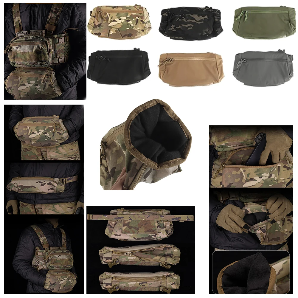 Tactical Multifunctional Hand Warmer, Zipper Style Storage, Thickened and Plush Lining, Front Storage Hunting Pouch