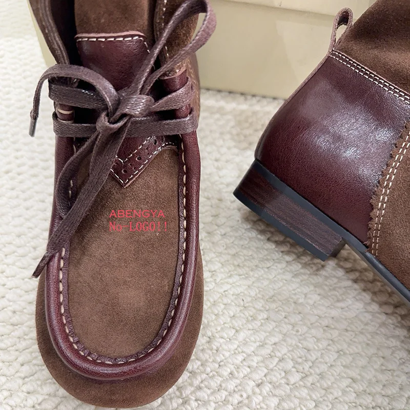 2026 Winter New Suede Middle Boots Women Round Toe Lace Up Short Ankle Boots Designer Casual Party Chelsea Boots For Women Mujer
