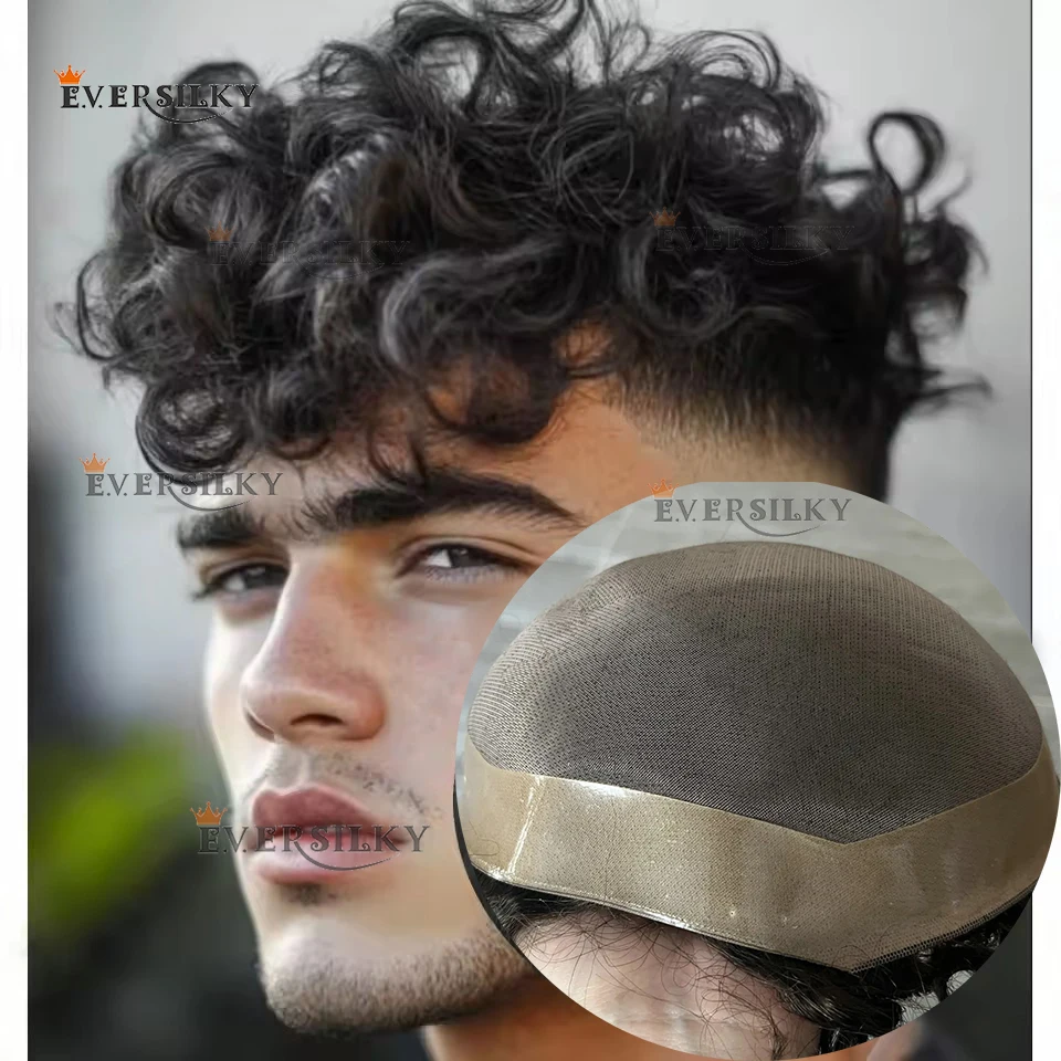 

25mm/28mm Curly Undetectable Durable Mono PU Brown 100% Human Hair Men's Wig for Hairloss European Comfort Breathable Prosthesis