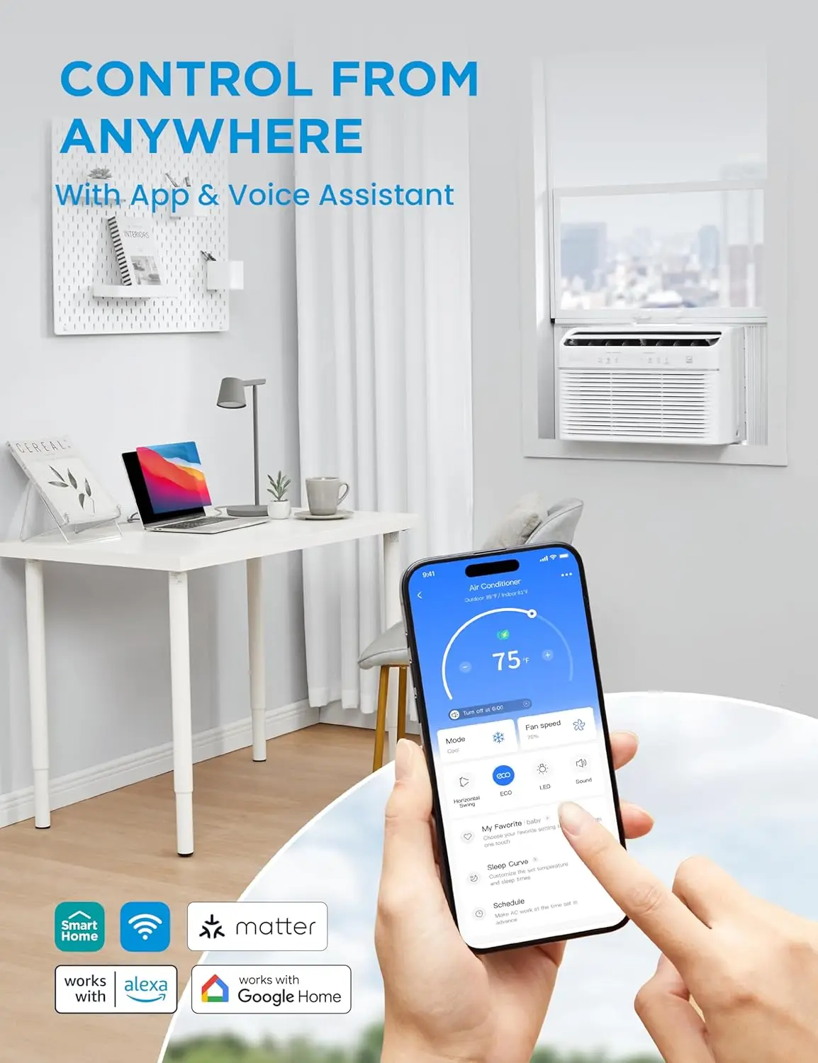 وحدة نافذة مكيف الهواء الذكية العاكس بقدرة 8000 وحدة حرارية بريطانية قابلة للتخصيص مع حرارة ومزيل رطوبة - تبريد حتى 350 قدم مربع. قدم، إن #5