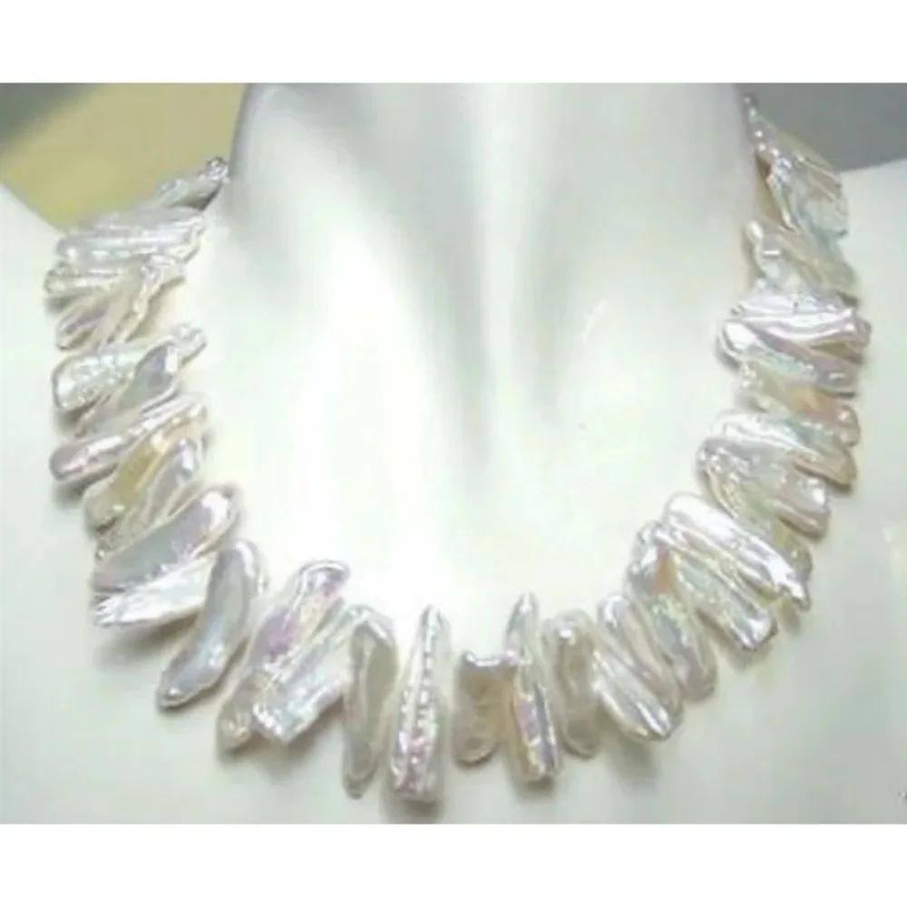 

new Rare and abnormal shape and white pearl necklace 17"