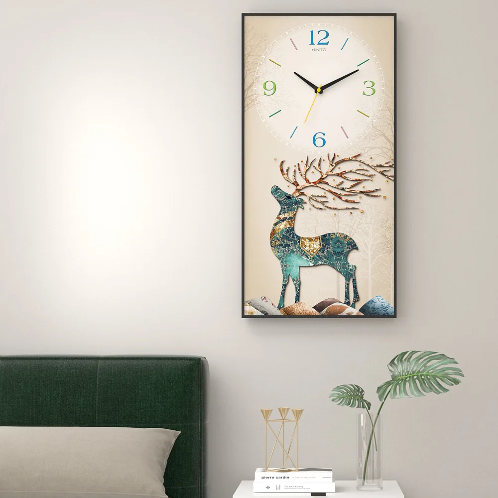 

Nordic decorative painting wall clock living room modern minimalist personality mute net red elk 30X60