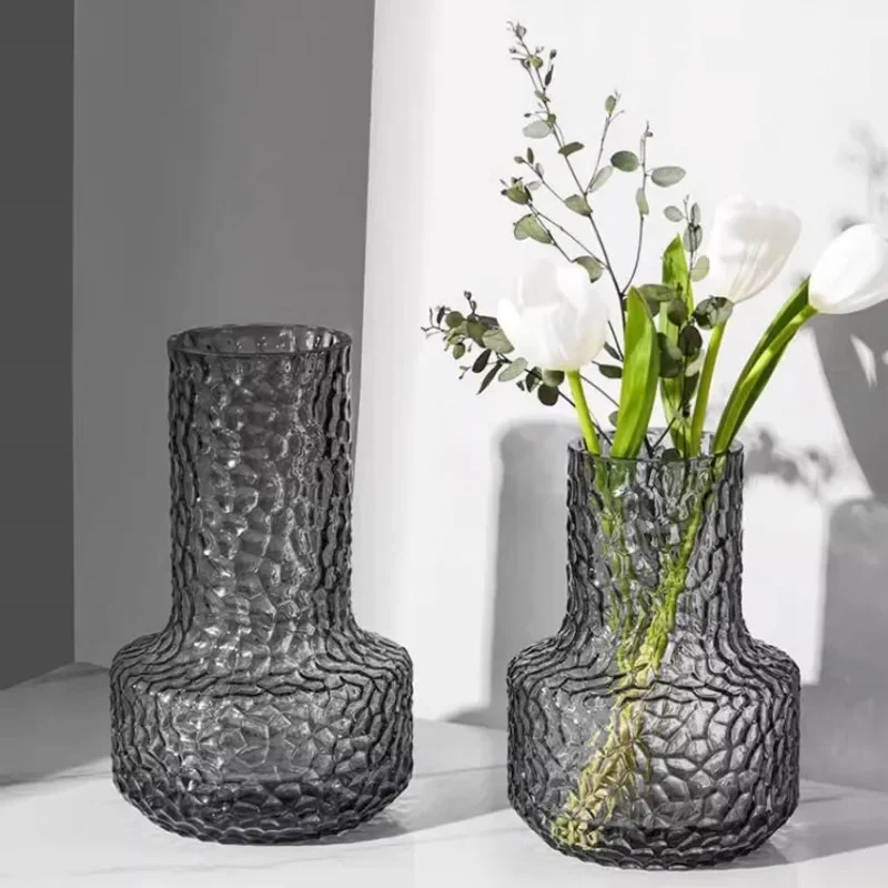 for Simple Hammer Glass Vase Transparent Water Flower Arrangement Light Luxury Home Decor Living Room Ornament High End