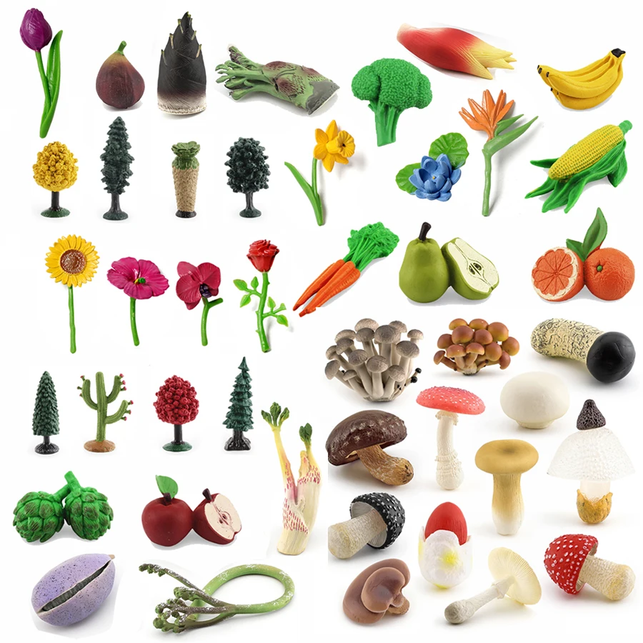 Realistic Mountain Products Mushrooms Fungi,Fruits Vegetables,Flowers,Trees Model Figures  Educational Cognitive Playset for Kid