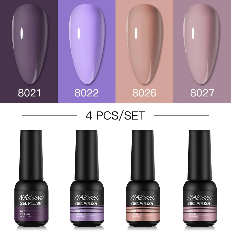 NAILWIND เล็บชุด8Ml เจลเคลือบกึ่งถาวร UV LED Esmaltes Top ยาเคลือบเล็บเจลชุดเครื่องมือเล็บเล็บ