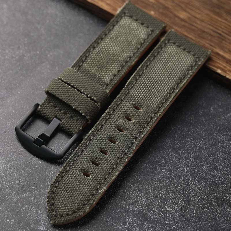 Handmade Canvas Thickened Men Watchband Green Aged Men\'s Bracelet 20 22 23 24mm Friction Fit PAM Bracelet