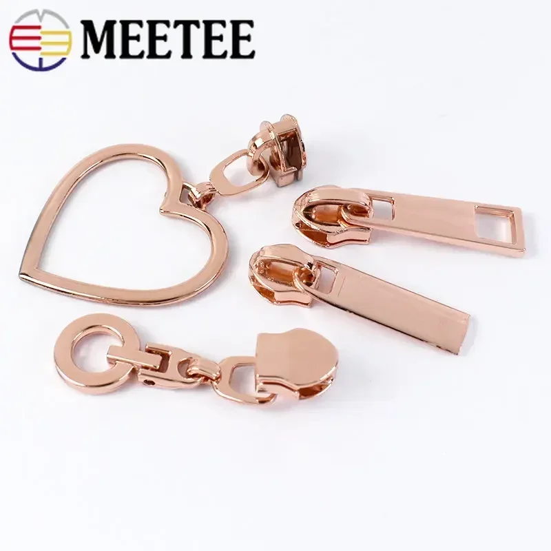 5/10Pcs RoseGold 5# Zipper Sliders for Nylon Zippers Tape Bag Purse Zip Head Pulls Clothes Zips Repair DIY Sewing Accessories