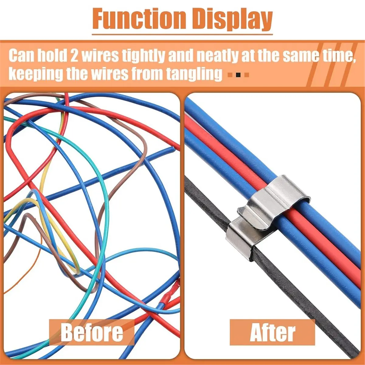 100 Pcs Trailer Frame Wire Clips Stainless Steel Metal Cable Clips 22.5 mm/ 0.89 Inch,Solar Panel Double Wire Clamps