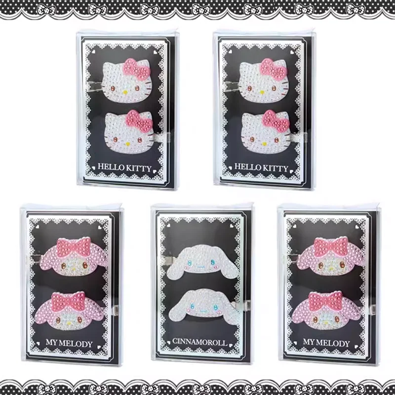 Sanrio Diamond No Trace Bangs Clip Hairpin Kuromi Melody Cinnamoroll Kitty High-end Gift Anime Figures Model Toys for Girl