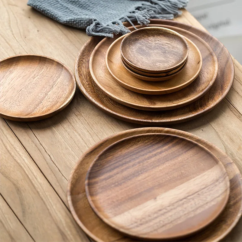 Natural Wood Hand-made Dinner PlatesUnbreakable Plate Sushi Dessert Fruit Bread Snack Tray Kitchen Bar Tableware Home Decoration