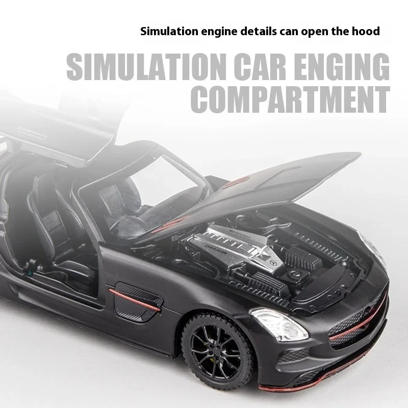 For1:32 مرسيدس بنز SLS AMG سيارة رياضية فائقة سبيكة دييكاست نموذج سيارة الصوت والضوء طفل ألعاب أطفال هدية لصبي جمع هواية