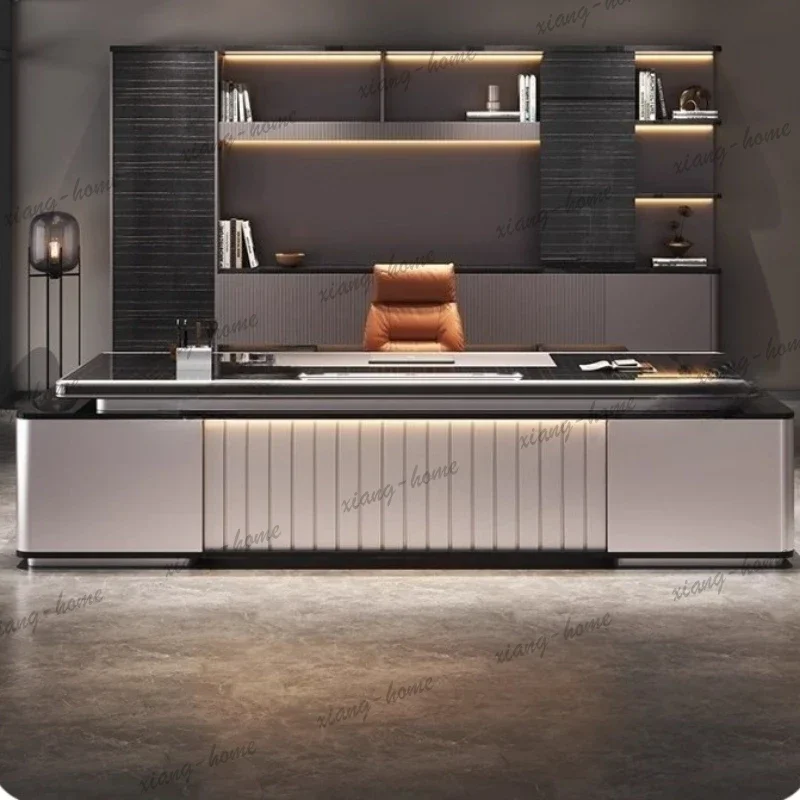 LS.Nordic luxury high-end paint desktop desk simple modern president table office desk chair Office Desks L Shaped Modern Furnit