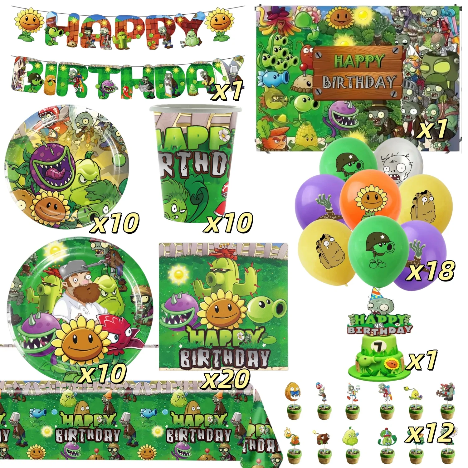 Cartoon Plants vs. Zombies Foil Balloons Happy Birthday Banner Cake Topper Party Decoration PVZ Game Latex Ballons for Birthday view 6