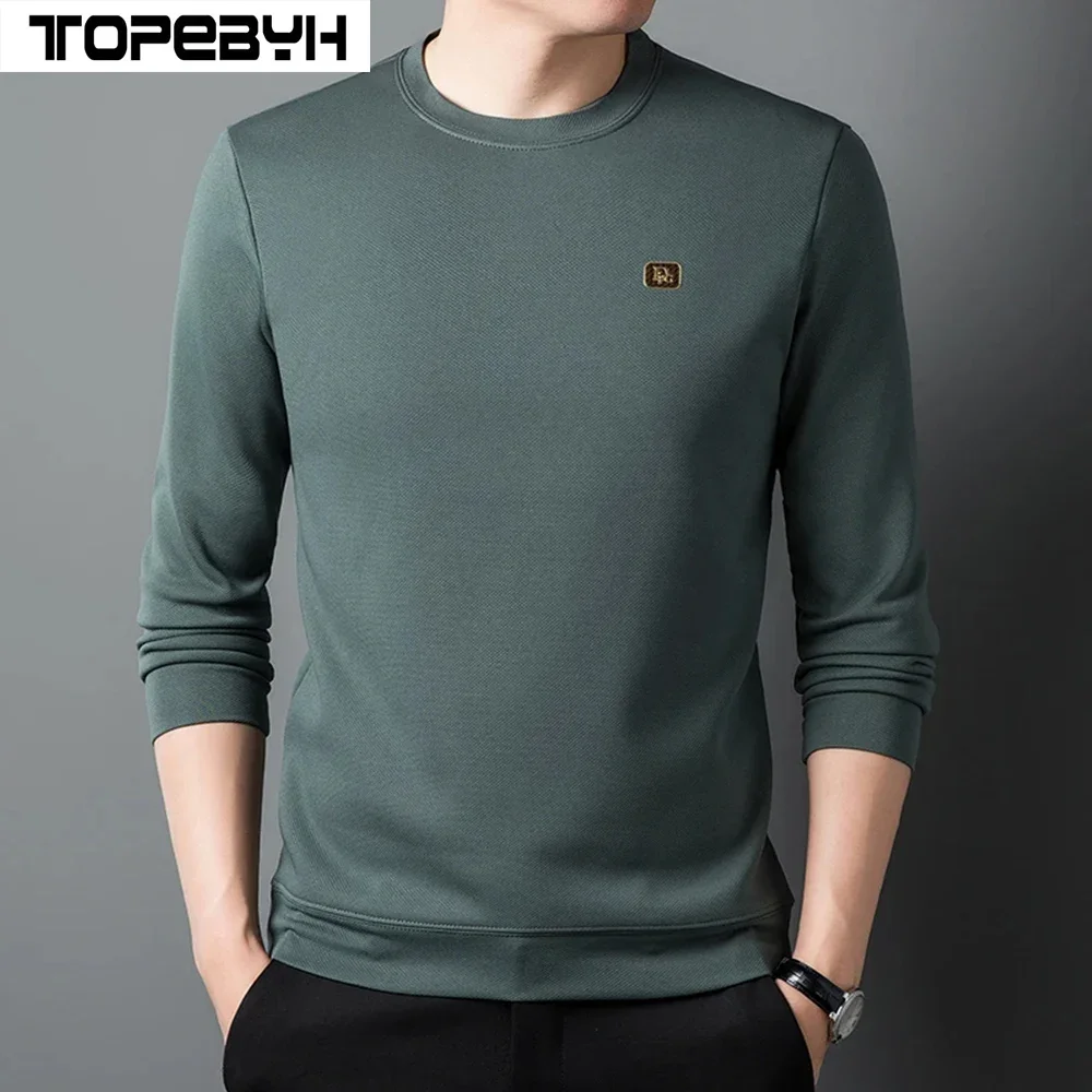 

Men's Round Neck Sweater Versatile Long Sleeved Tee Jacquard Pullover Tops