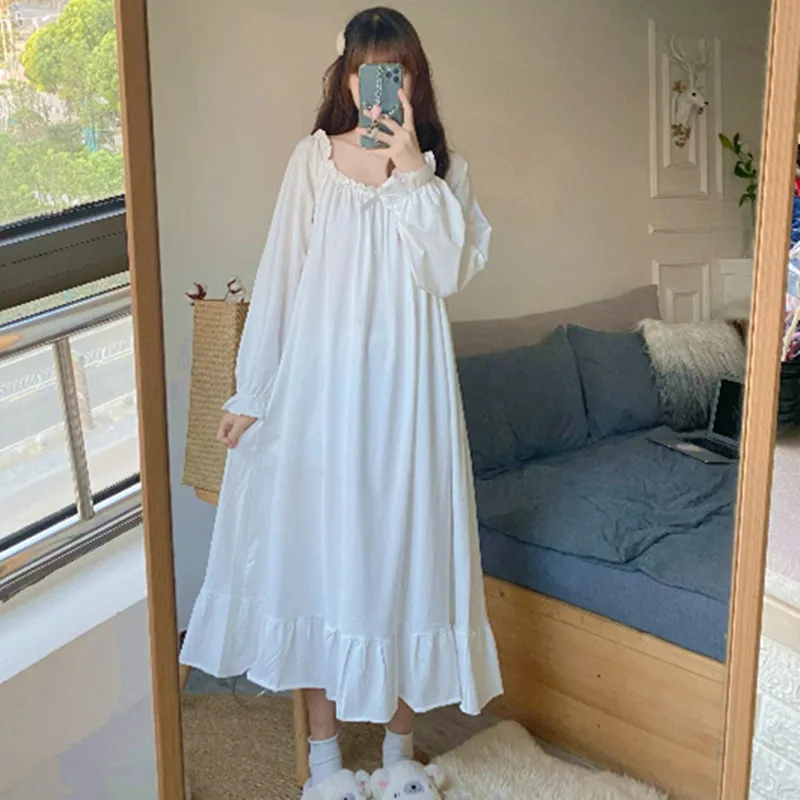 Vestidos Femenino New Sweet Long Sleeve Night Dress Women Loose Comfort Spring Summer Nightgowns Female Sleepwear Sleep Nighty