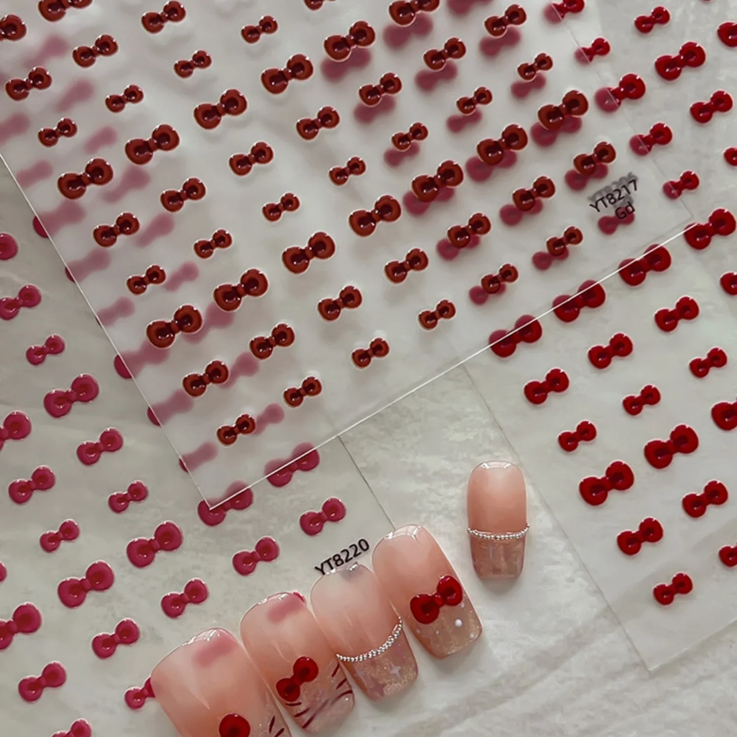 5D Französische Japanische Nagelaufkleber Mini-Schleifen Einfache Süße Selbstklebende Nagelkunst-Sticker Kleine Schleifenknoten für Tägliche Casual-Maniküre – Detail 4