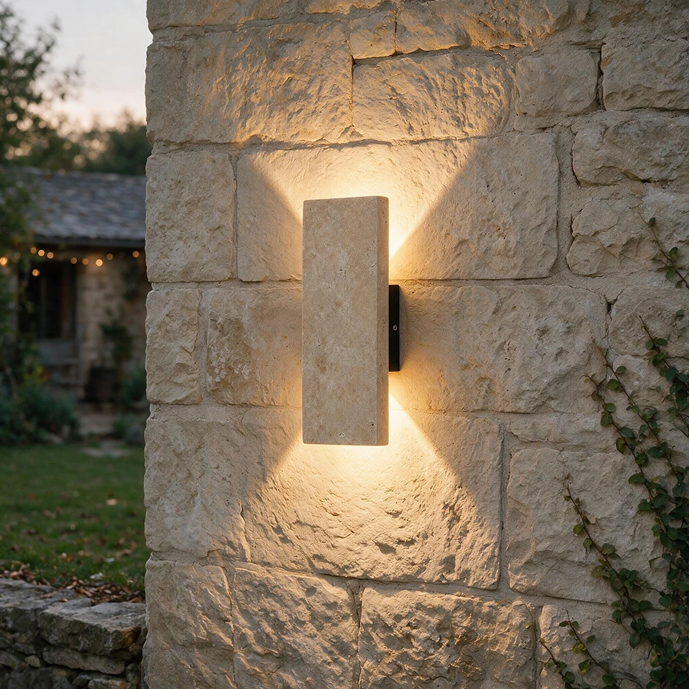 Wabi Sabi Wind Yellow Cave Stone Waterproof Wall Lamp Outdoor Wall Lamp Rectangular LED Light Passage Living Room Wall Lights