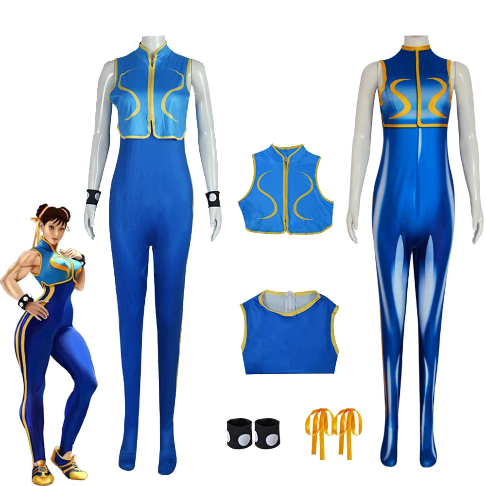 Chunli przebranie na karnawał Halloween kobieta Sexy Chun-Li gra superbohater przebranie na karnawał body Zentai garnitur dla dorosłych nastolatków