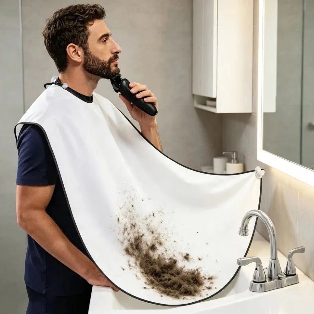 Men Beard Catcher Shaving Apron, Facial Shave Hair Catching Cape, Barber Cleaning Accessory Gift for Men