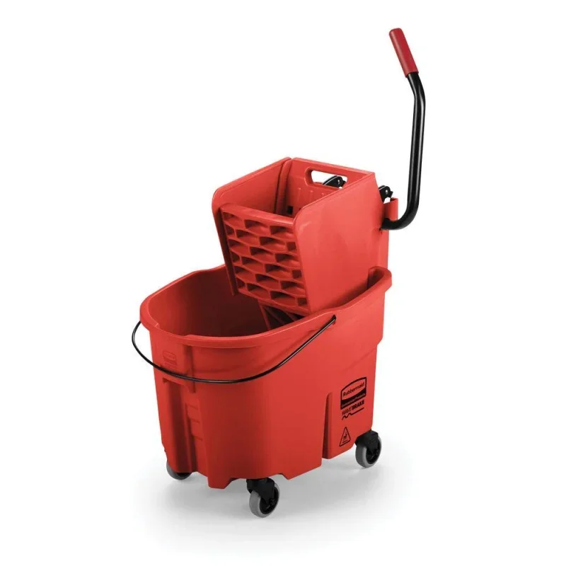 Commercial WaveBrake 35 QT Side-Press Mop Bucket and Wringer Combo on Wheels, Red, Heavy-Duty Floor Cleaning